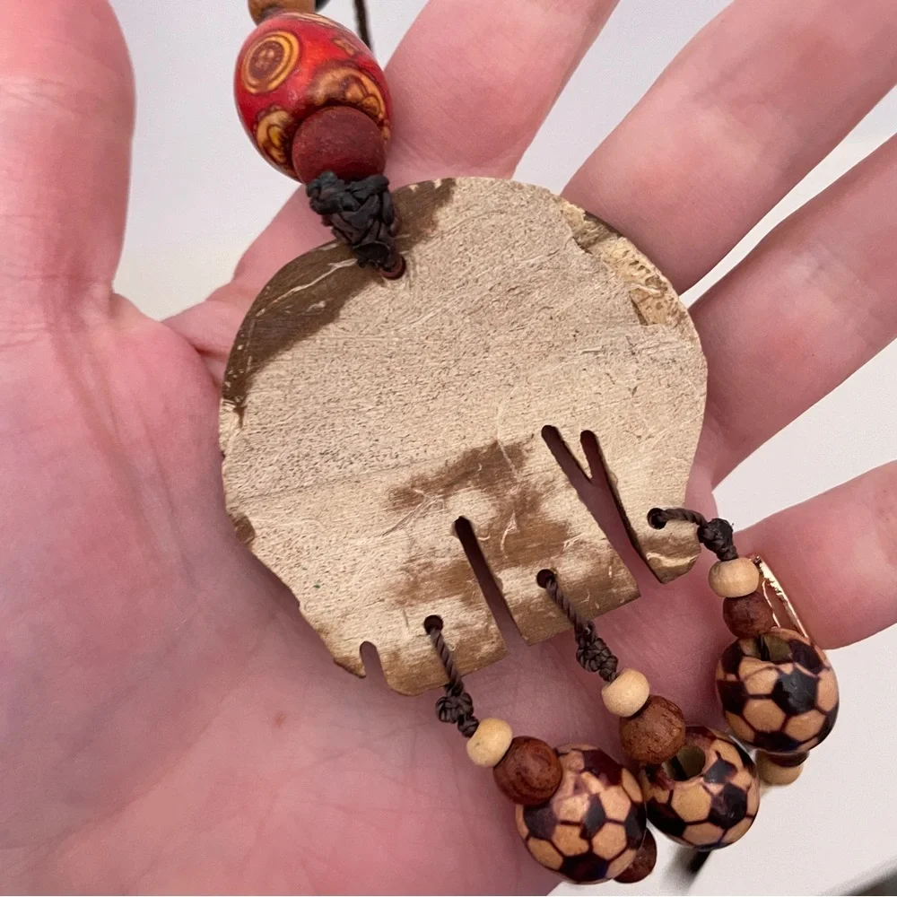 Vintage WOOD African Elephant Summer Boho Festival Maximalist Oversized Necklace - Picture 4 of 10